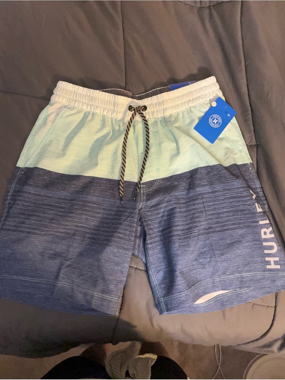 Hurley Blue and Mint Green Colorblock Swim Trunks
